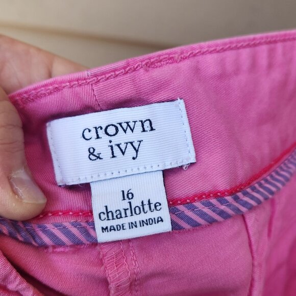 Crown & Ivy Pink Capri Pants Charlotte Relaxed Chinos Cotton Blend - Picture 9 of 10